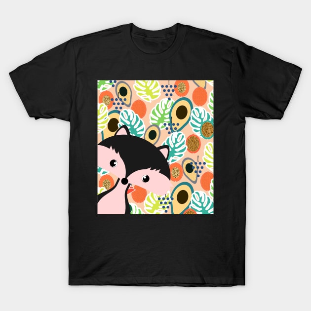 Fox, leaves and tropical fruits T-Shirt by cocodes